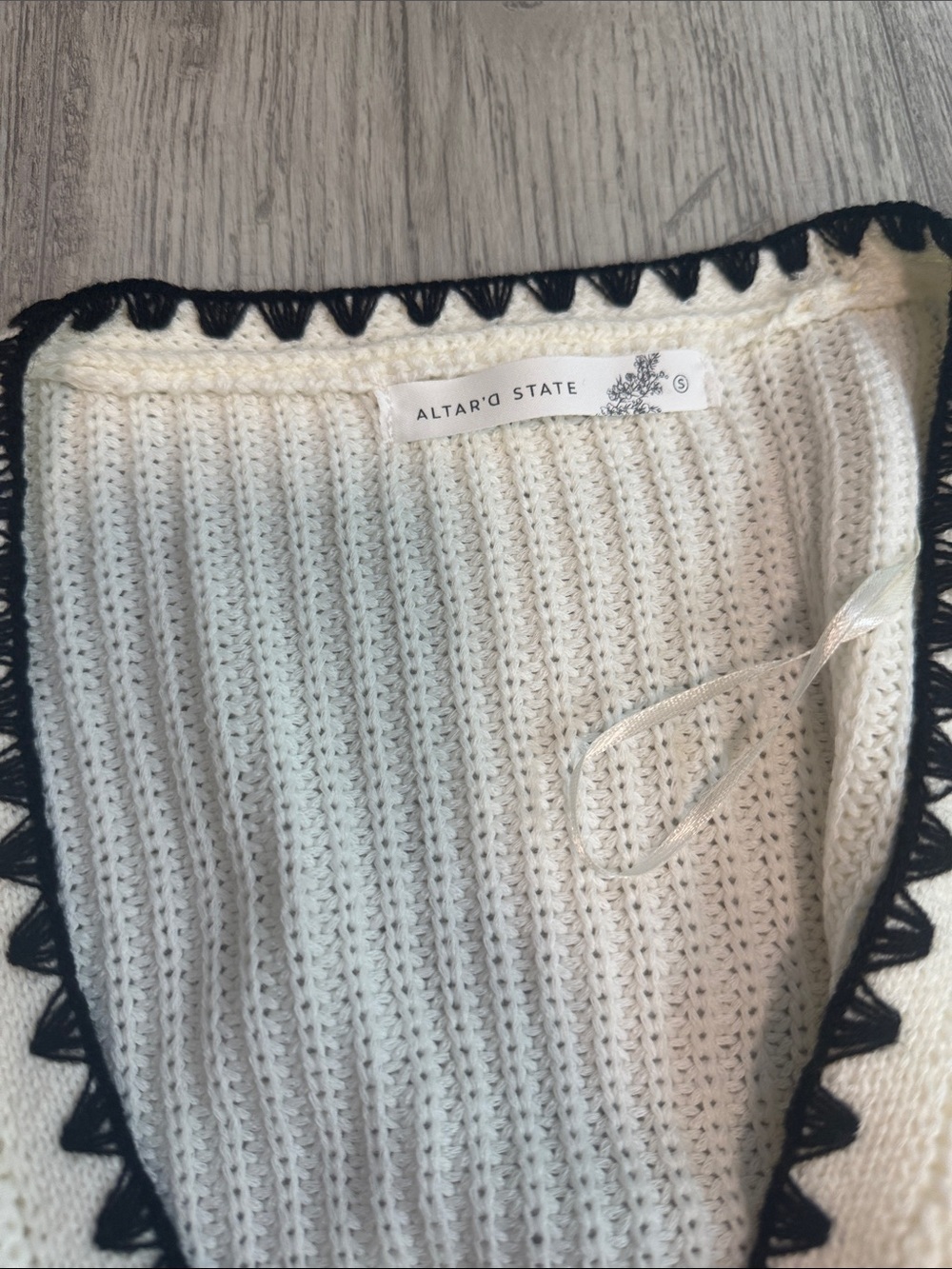 Altar'd State Cream Open-Front Cardigan with Black Trim - Picture 2 of 4